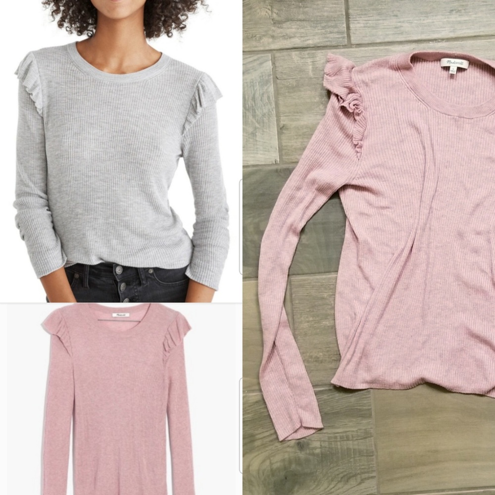 Madewell Pink Ruffle Sleeve Lightweight Sweater